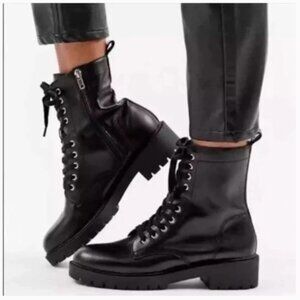 Steve Madden Checker Black Leather Combat Boot Sz 8